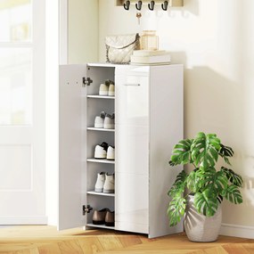 Sapateira Armário para Sapatos Moderno com Prateleiras Ajustáveis para 10 Pares de Sapatos 55x36x108 cm Branco Brilhante