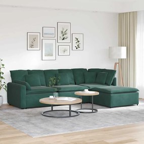 vidaXL Sofá modular com pufes e almofadas veludo verde-escuro