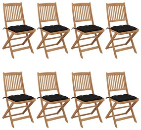 vidaXL Cadeiras de jardim dobráveis 8 pcs c/ almofadões acácia maciça