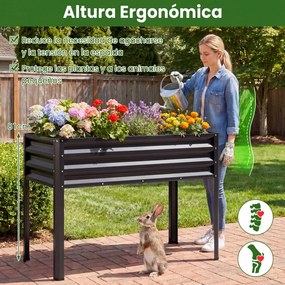 Floreira Elevada de Metal 112 x 55 x 81 cm com Revestimento Eletroforético e Drenagem para Legumes, Flores e Frutas - Preta