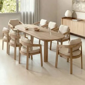 Conjunto De Mesa Oval De 240x100 Cm Em Madeira De Acácia E 8 Cadeiras De Jantar Em Madeira De Acácia Uleno Marrom Acácia Claro - Sklum