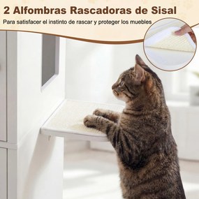 Armário com caixa de areia para gatos (NÃO INCLUIDA) 84 x 45 x 115 cm, com porta basculante, 2 plataformas, almofadas, arranhadores de sisal, casa de