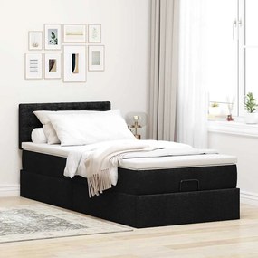 Cama otomana com colchão 100x200 cm tecido preto
