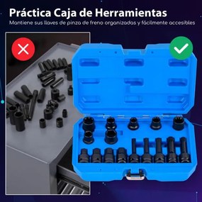 Conjunto de 16 peças de chaves de impacto para travões Kit de ferramentas de ajuste de travões com chave de 1/2”. Azul