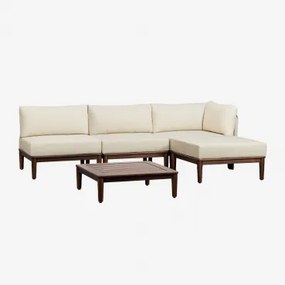 Conjunto De Sala Com Sofá Modular De Canto De 3 Peças, Mesa De Centro E Puff Em Acácia Giulia Castanho-acácia Escuro - Sklum