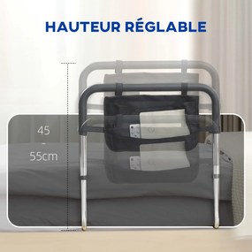 Barra de apoio para cama com barreira de segurança, proteção e pega ajustável em 5 alturas, com bolso de arrumação – 87 x 51,5 x 45-55 cm