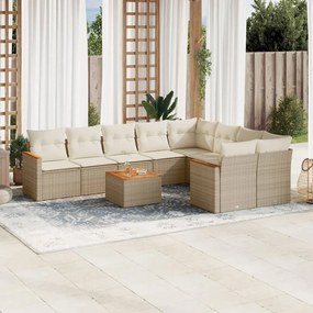 10 pcs conjunto de sofás p/ jardim com almofadões vime PE bege