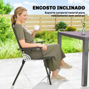 Conjunto de 4 Cadeiras Dobráveis (MESA NÃO INCLUIDA) para Jardim com Apoios de Braços Encosto e Assento Estrutura Metálica 55x63x93 cm Castanho