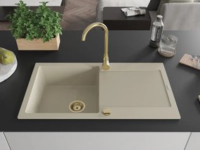Mexen Leo lava-loiça de granito 1-bacia com escorredor 900 x 500 mm, bege, sifão dourado - 6501901010-69-G