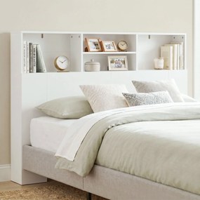 Cabeceira de Cama 140 cm com Arrumação e 4 Compartimentos Abertos para Quarto Branca