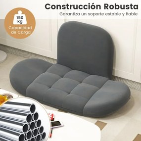 Cadeira dobrável para jogos de chão Sofá-cadeira com encosto e apoios de braços ajustáveis Cadeira de braços reclinável para leitura interior Cinzento