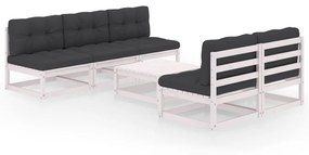 6 pcs conjunto lounge de jardim com almofadões pinho maciço