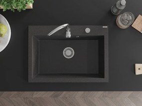 Mexen Elix lava-louça em granito de 1 cuba 700 x 500 mm, preto salpicado, sifão cromado - 6526701005-76