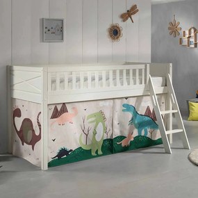 Conjunto cama alta Infantil SCOTT + cortina de brincar DINO Branca