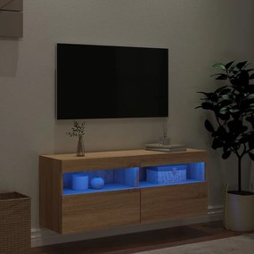 Móvel de parede p/ TV c/ luzes LED 100x30x40 cm carvalho sonoma