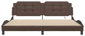 Estrutura cama c/ luz LED 200x200 cm couro artificial castanho