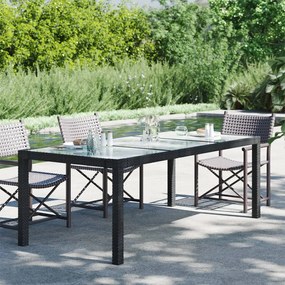 316712 vidaXL Mesa de jardim 190x90x75 cm vidro temperado e vime PE preto