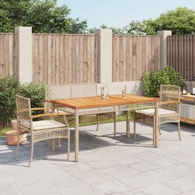 vidaXL 4 pcs conjunto de jantar p/ jardim c/ almofadões vime PE bege