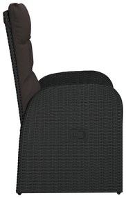 Cadeiras de jardim reclináveis 2pcs c/ almofadões vime PE preto