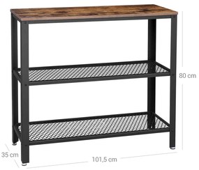 Mesa consola de estilo industrial com 3 níveis 101,5 x 35 x 80 cm Castanho Vintage-preto