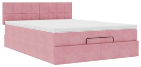 Estrutura de cama otomana com colchão 140x190 cm veludo rosa