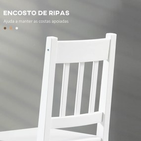 HOMCOM Conjunto de 2 Cadeiras de Sala de Jantar Cadeira de Cozinha com Encosto de Ripas Estrutura de Madeira de Pinho para Sala de Jantar Restaurante Carga Máxima 120 kg 41x46,5x85,5 cm Branco