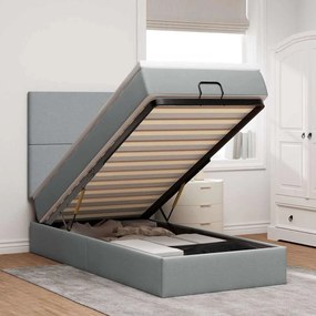 Cama Otomana com colchão & LEDs 80x200cm tecido cinza-claro