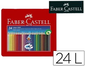 Lápis de Cor Faber-Castell Aguarelável Colour Grip Triangular Caixa Metálica de 24 Cores Sortidas