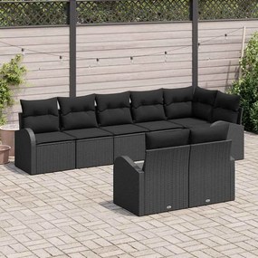 Conjunto de Sofá para Jardim de 8 Peças com Almofadas Pretas em Rattan