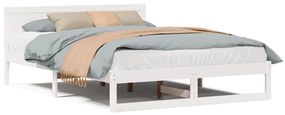 Estrutura de Cama Branca Madeira de Pinho Maciça 160 x 200 cm