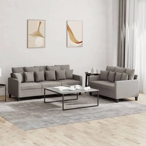 vidaXL 2 pcs conjunto de sofás com almofadões tecido cinza-acastanhado