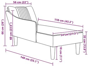 Chaise-longue com apoio de braço direito veludo cinzento claro