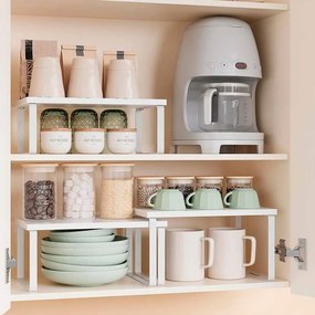 Conjunto de 3 prateleiras cozinha para especiarias empilháveis e expansíveis, branco
