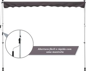Toldo Portátil com Manivela e Altura Regulável - 200x150x170-280cm - C