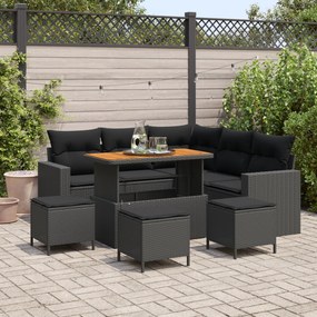 Conjunto de Sofás de Jardim vidaXL de 9 Peças com Almofadas Preto Vime