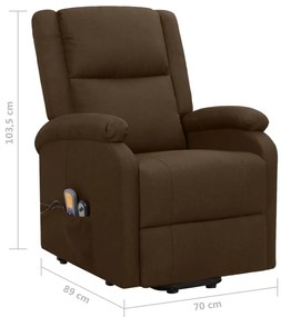 Poltrona elevatória de massagens tecido castanho-escuro