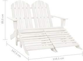 Cadeira de jardim &amp; otomano Adirondack 2 lugares abeto branco