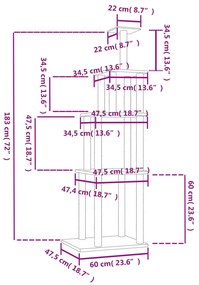 Árvore p/ gatos c/ postes arranhadores sisal 183cm cinza-escuro