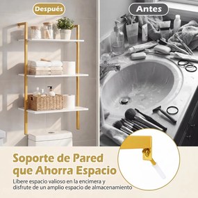 Estante flutuante 53,5 x 29,5 x 96 cm de 3 níveis em forma de escada, com estrutura preta e painéis industriais, para casa de banho, cozinha ou sala d