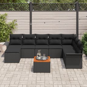 Conjunto de Sofás de Jardim de 9 Peças com Almofadas Preto Polivime Ac