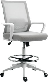 Cadeira de escritório com assento alto ajustável, 64 x 59 x 104-124 cm, cadeira giratória com rotação de 360°, tecido respirável cinzento e branco