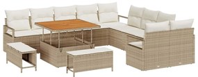 Conjunto de Sofá de Jardim vidaXL 13 Peças com Almofadas Bege Rattan P