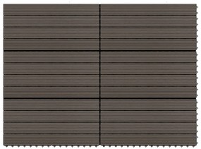 Ladrilhos de pavimento 6 pcs WPC 1,08m² 60x30cm castanho escuro