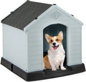 Casota de plástico para cães com piso elevado e válvulas de ar, ideal para cães pequenos e médios branco e cinza