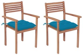 Cadeiras de jardim c/ almofadões azul-claro 2 pcs teca maciça