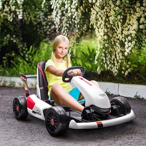 HOMCOM Kart Elétrico para Crianças de 4-8 Anos Go Kart Racing de Bateria 12V com Velocidade 3-6 km/h Controlo Remoto Música Buzina Carga Máxima 50kg 116x74x57,5cm Branco