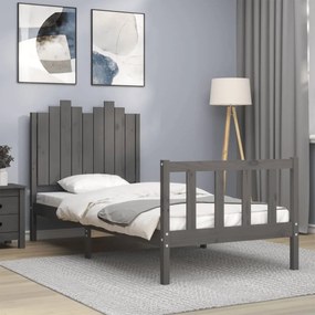 vidaXL Estrutura de cama com cabeceira 90x200 cm madeira maciça cinza