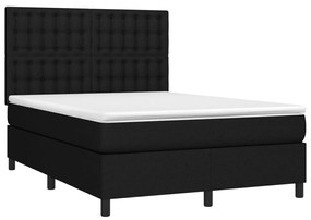 Cama box spring c/ colchão e LED 140x200 cm tecido preto