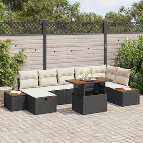 Conjunto de Sofá de 8 Peças com Almofadas Rattan Preto