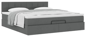 Estrutura de cama otomana com colchão tecido cinzento escuro